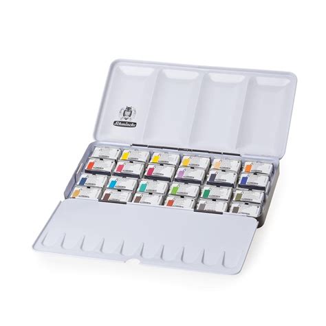 schmincke akademie aquarell solid metal box with 24 half pans|SCHMINCKE AKADEMIE® Aquarell metal box with .